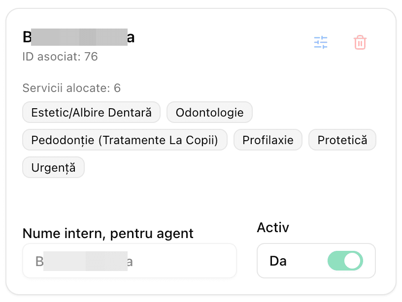Informatiile clinicii configurate in receptie-clinica.ai