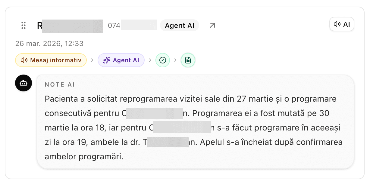 Programare realizata de robotul inteligent in receptie-clinica.ai