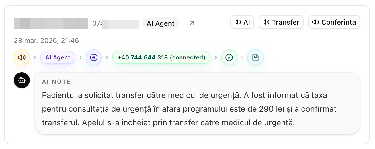 Transfer al unei urgente catre medicul de garda in receptie-clinica.ai