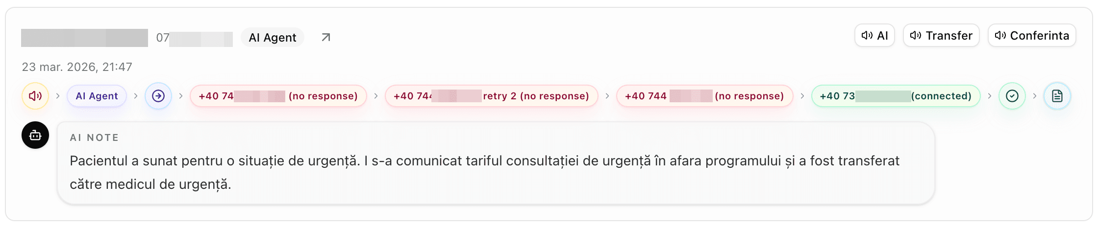 Transfer al urgentelor catre medicul de garda in receptie-clinica.ai